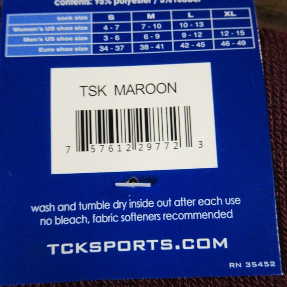 TCK Multisport Maroon Socks Large New with Tags - Picture 3 of 3